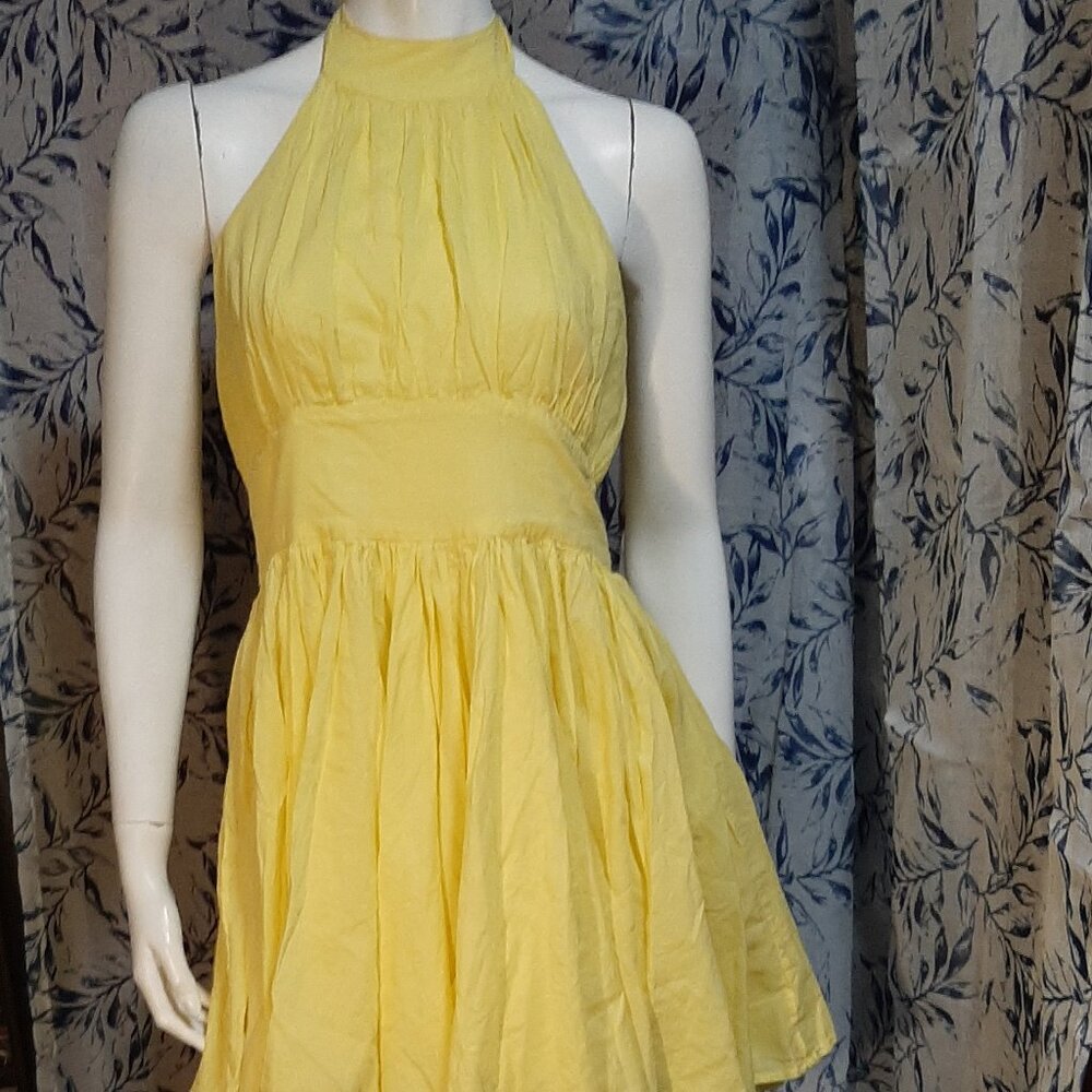 Moda International 100% Cotton Yellow Halter Neck Sundress Size S